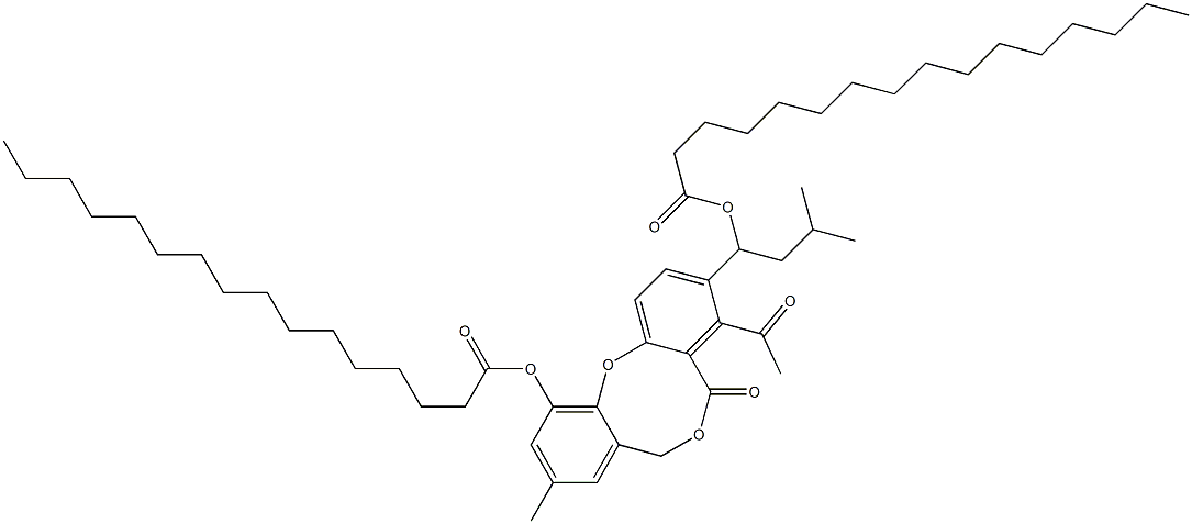 Hexadecanoic acid 4-acetyl-3-[1-(hexadecanoyloxy)-3-methylbutyl]-9-methyl-5-oxo-5H,7H-dibenzo[b,g][1,5]dioxocin-11-yl ester Structure