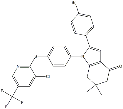 2-(4-Bromophenyl)-1-(4-(3-chloro-5-(trifluoromethyl)(2-pyridylthio))phenyl)-6,6-dimethyl-5,6,7-trihydroindol-4-one 구조식 이미지