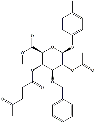 4-Methylphenyl 2-O-acetyl-3-O-benzyl-4-O-levulinoyl-b-D-thioglucuronide methyl ester 구조식 이미지