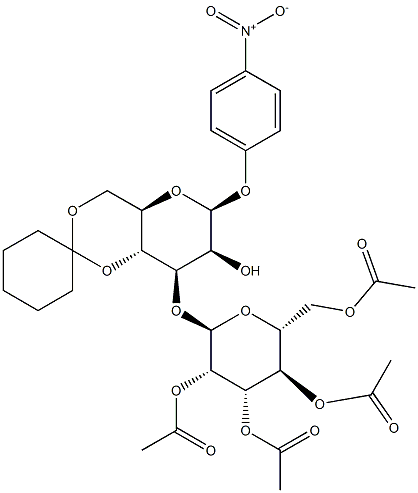 4-Nitrophenyl3-O-(2,3,4,6-tetra-O-acetyl-a-D-mannopyranosyl)-4,6-O-cyclohexylidene-b-D-mannopyranoside Structure