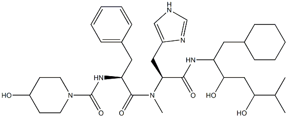 N-(1-cyclohexylmethyl-2,4-dihydroxy-5-methylhexyl)-N(alpha)-methyl-N(alpha)-(N-(4-hydroxypiperidino)carbonyl-phenylalanyl)histidinamide Structure