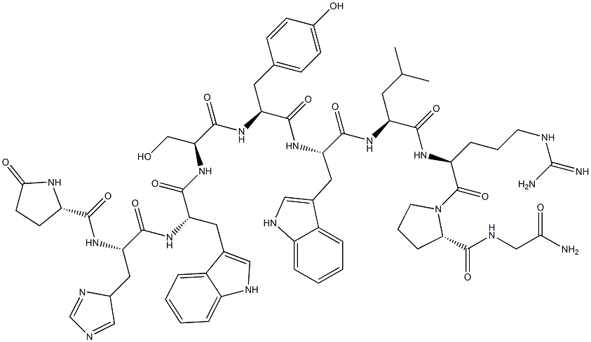 pyroglutamyl-histidyl-tryptophyl--seryl-tyrosyl-tryptophyl-leucyl-arginyl-prolyl-glycinamide Structure