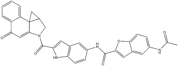 2-((5-((5-acetamino-1H-benzofuran-2-ylcarbonyl)amino)-1H-indol-2-yl)carbonyl)-1,2,9,9a-tetrahydrocyclopropa(c)benz(e)indol-4-one Structure