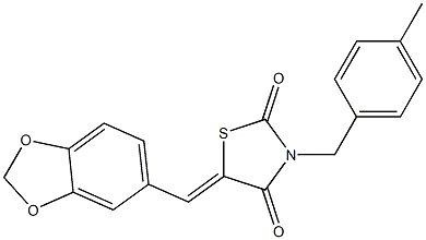 5-[(E)-1,3-benzodioxol-5-ylmethylidene]-3-(4-methylbenzyl)-1,3-thiazolane-2,4-dione Structure