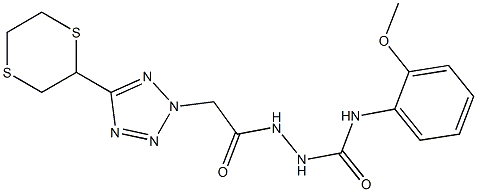 N1-(2-methoxyphenyl)-2-{2-[5-(1,4-dithian-2-yl)-2H-1,2,3,4-tetraazol-2-yl]acetyl}hydrazine-1-carboxamide 구조식 이미지