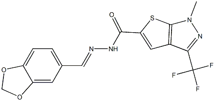 N'-(1,3-benzodioxol-5-ylmethylene)-1-methyl-3-(trifluoromethyl)-1H-thieno[2,3-c]pyrazole-5-carbohydrazide 구조식 이미지