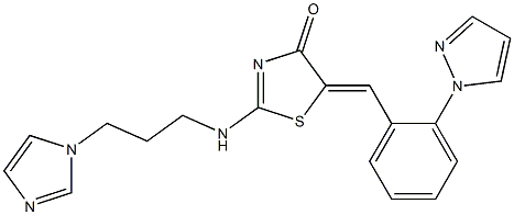 2-{[3-(1H-imidazol-1-yl)propyl]amino}-5-{(E)-[2-(1H-pyrazol-1-yl)phenyl]methylidene}-1,3-thiazol-4(5H)-one Structure