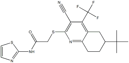 2-{[6-(tert-butyl)-3-cyano-4-(trifluoromethyl)-5,6,7,8-tetrahydro-2-quinolinyl]sulfanyl}-N-(1,3-thiazol-2-yl)acetamide 구조식 이미지