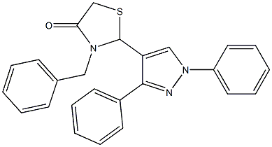 3-benzyl-2-(1,3-diphenyl-1H-pyrazol-4-yl)-1,3-thiazolan-4-one 구조식 이미지