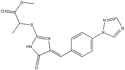 methyl 2-[(5-oxo-4-{(E)-[4-(1H-1,2,4-triazol-1-yl)phenyl]methylidene}-4,5-dihydro-1H-imidazol-2-yl)sulfanyl]propanoate 구조식 이미지