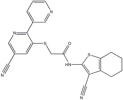 2-[(5-cyano-2,3'-bipyridin-6-yl)thio]-N-(3-cyano-4,5,6,7-tetrahydro-1-benzothiophen-2-yl)acetamide Structure