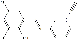 2,4-dichloro-6-{[(3-eth-1-ynylphenyl)imino]methyl}phenol Structure