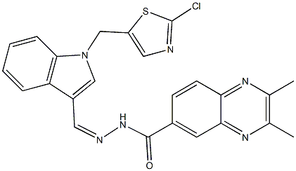 N'-((Z)-{1-[(2-chloro-1,3-thiazol-5-yl)methyl]-1H-indol-3-yl}methylidene)-2,3-dimethyl-6-quinoxalinecarbohydrazide 구조식 이미지