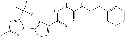 N-[2-(1-cyclohexenyl)ethyl]-2-({2-[3-methyl-5-(trifluoromethyl)-1H-pyrazol-1-yl]-1,3-thiazol-4-yl}carbonyl)-1-hydrazinecarbothioamide 구조식 이미지