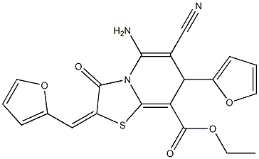 ethyl 5-amino-6-cyano-7-(2-furyl)-2-(2-furylmethylidene)-3-oxo-2,3-dihydro-7H-pyrido[2,1-b][1,3]thiazole-8-carboxylate Structure