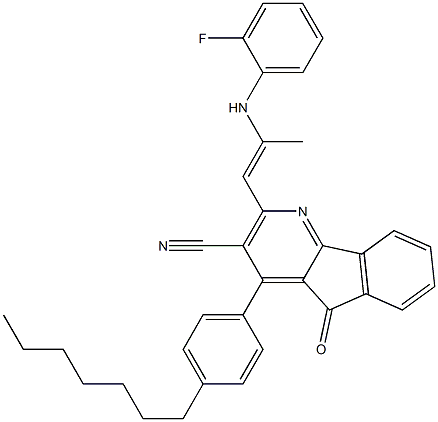 2-[(E)-2-(2-fluoroanilino)-1-propenyl]-4-(4-heptylphenyl)-5-oxo-5H-indeno[1,2-b]pyridine-3-carbonitrile Structure