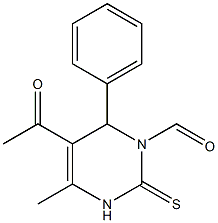 5-acetyl-4-methyl-6-phenyl-2-thioxo-1,2,3,6-tetrahydropyrimidine-1-carbaldehyde Structure