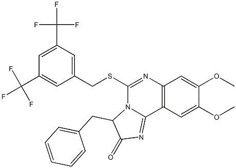 3-benzyl-5-{[3,5-bis(trifluoromethyl)benzyl]sulfanyl}-8,9-dimethoxyimidazo[1,2-c]quinazolin-2(3H)-one 구조식 이미지