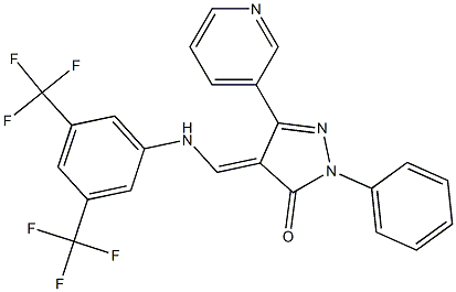 4-{[3,5-bis(trifluoromethyl)anilino]methylene}-2-phenyl-5-(3-pyridinyl)-2,4-dihydro-3H-pyrazol-3-one 구조식 이미지