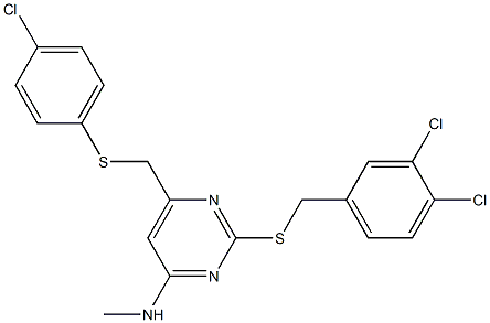 N-{6-{[(4-chlorophenyl)sulfanyl]methyl}-2-[(3,4-dichlorobenzyl)sulfanyl]-4-pyrimidinyl}-N-methylamine 구조식 이미지