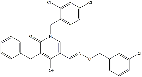 5-benzyl-1-(2,4-dichlorobenzyl)-4-hydroxy-6-oxo-1,6-dihydro-3-pyridinecarbaldehyde O-(3-chlorobenzyl)oxime Structure