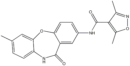 3,5-dimethyl-N-(7-methyl-11-oxo-10,11-dihydrodibenzo[b,f][1,4]oxazepin-2-yl)-4-isoxazolecarboxamide Structure