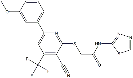 2-{[3-cyano-6-(3-methoxyphenyl)-4-(trifluoromethyl)-2-pyridinyl]sulfanyl}-N-(1,3,4-thiadiazol-2-yl)acetamide Structure