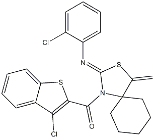 (3-chlorobenzo[b]thiophen-2-yl){2-[(2-chlorophenyl)imino]-4-methylidene-3-thia-1-azaspiro[4.5]dec-1-yl}methanone Structure