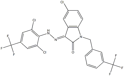 5-chloro-1-[3-(trifluoromethyl)benzyl]-1H-indole-2,3-dione 3-{N-[2,6-dichloro-4-(trifluoromethyl)phenyl]hydrazone} 구조식 이미지