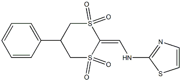 5-phenyl-2-[(1,3-thiazol-2-ylamino)methylidene]-1lambda~6~,3lambda~6~-dithiane-1,1,3,3-tetraone Structure