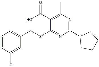2-cyclopentyl-4-[(3-fluorobenzyl)thio]-6-methylpyrimidine-5-carboxylic acid Structure