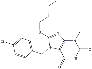 8-(butylsulfanyl)-7-(4-chlorobenzyl)-3-methyl-3,7-dihydro-1H-purine-2,6-dione 구조식 이미지