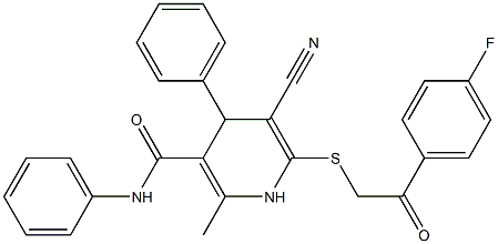 5-cyano-6-{[2-(4-fluorophenyl)-2-oxoethyl]sulfanyl}-2-methyl-N,4-diphenyl-1,4-dihydro-3-pyridinecarboxamide 구조식 이미지