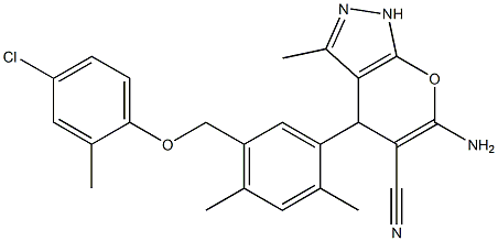 6-amino-4-{5-[(4-chloro-2-methylphenoxy)methyl]-2,4-dimethylphenyl}-3-methyl-1,4-dihydropyrano[2,3-c]pyrazole-5-carbonitrile 구조식 이미지