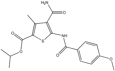 isopropyl 4-(aminocarbonyl)-5-[(4-methoxybenzoyl)amino]-3-methyl-2-thiophenecarboxylate 구조식 이미지