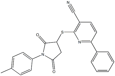 2-{[1-(4-methylphenyl)-2,5-dioxopyrrolidin-3-yl]thio}-6-phenylnicotinonitrile Structure