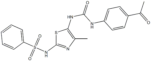 N-(5-{[(4-acetylanilino)carbonyl]amino}-4-methyl-1,3-thiazol-2-yl)benzenesulfonamide 구조식 이미지