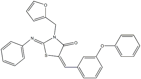 3-(2-furylmethyl)-5-(3-phenoxybenzylidene)-2-(phenylimino)-1,3-thiazolidin-4-one 구조식 이미지