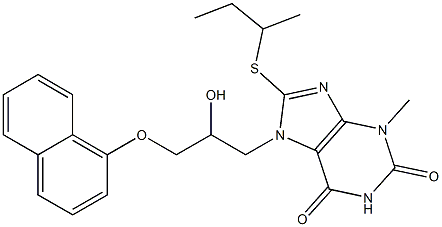 8-(sec-butylsulfanyl)-7-[2-hydroxy-3-(1-naphthyloxy)propyl]-3-methyl-3,7-dihydro-1H-purine-2,6-dione 구조식 이미지