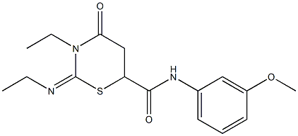 3-ethyl-2-(ethylimino)-N-(3-methoxyphenyl)-4-oxo-1,3-thiazinane-6-carboxamide 구조식 이미지