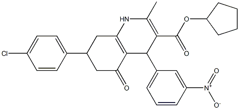 cyclopentyl 7-(4-chlorophenyl)-4-{3-nitrophenyl}-2-methyl-5-oxo-1,4,5,6,7,8-hexahydro-3-quinolinecarboxylate Structure