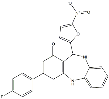 3-(4-fluorophenyl)-11-{5-nitro-2-furyl}-2,3,4,5,10,11-hexahydro-1H-dibenzo[b,e][1,4]diazepin-1-one 구조식 이미지