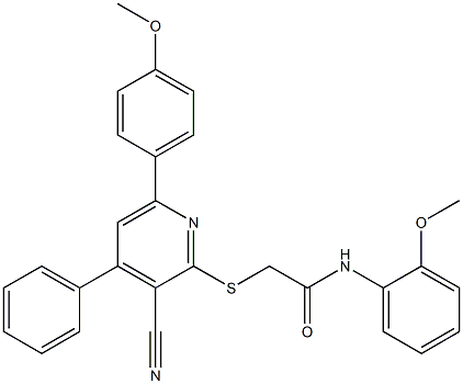 2-{[3-cyano-6-(4-methoxyphenyl)-4-phenyl-2-pyridinyl]sulfanyl}-N-(2-methoxyphenyl)acetamide Structure