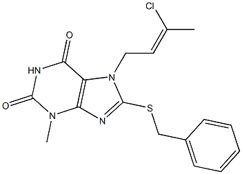 8-(benzylsulfanyl)-7-(3-chloro-2-butenyl)-3-methyl-3,7-dihydro-1H-purine-2,6-dione 구조식 이미지