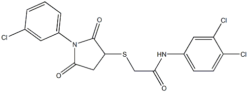 2-{[1-(3-chlorophenyl)-2,5-dioxo-3-pyrrolidinyl]sulfanyl}-N-(3,4-dichlorophenyl)acetamide Structure