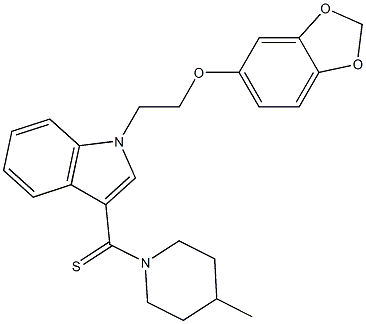 1-[2-(1,3-benzodioxol-5-yloxy)ethyl]-3-[(4-methyl-1-piperidinyl)carbothioyl]-1H-indole Structure