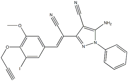 5-amino-3-{1-cyano-2-[3-iodo-5-methoxy-4-(2-propynyloxy)phenyl]vinyl}-1-phenyl-1H-pyrazole-4-carbonitrile Structure