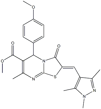 methyl 5-(4-methoxyphenyl)-7-methyl-3-oxo-2-[(1,3,5-trimethyl-1H-pyrazol-4-yl)methylene]-2,3-dihydro-5H-[1,3]thiazolo[3,2-a]pyrimidine-6-carboxylate Structure