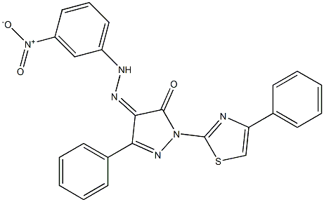 3-phenyl-1-(4-phenyl-1,3-thiazol-2-yl)-1H-pyrazole-4,5-dione 4-({3-nitrophenyl}hydrazone) 구조식 이미지