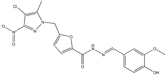 5-({4-chloro-3-nitro-5-methyl-1H-pyrazol-1-yl}methyl)-N'-(4-hydroxy-3-methoxybenzylidene)-2-furohydrazide Structure